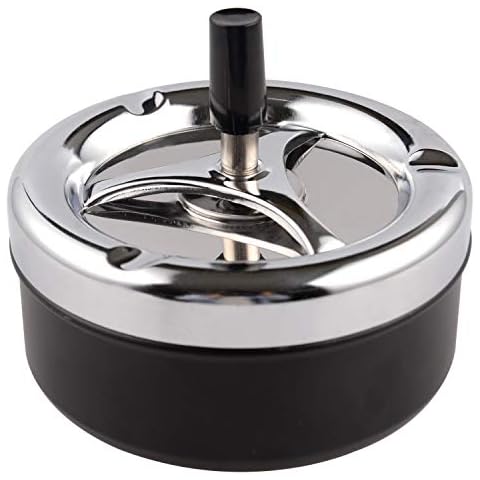 ONE250 Round Push Down Stainless Steel Modern Tabletop Cigarette Ashtray with Spinning Tray, Cigarette Ashtray for Indoor or Outdoor Use, Ash Holder for Smokers, Smoking Ash Tray for Home Office Cover