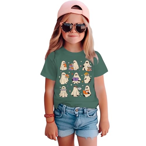 Girls Halloween Shirts Ghost Reading Book Tshirt Books Lover Spooky Bookish Tee Tops Kids Spooky Season Fall Outfit