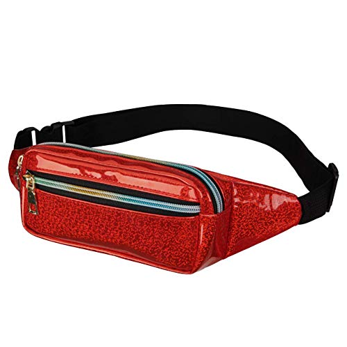 LIVACASA Riñoneras Mujeres Deportivas Riñoneras de Moda Impermeable de Marcha Running Brillante Ligero Bolsa de Cinturón Bandorela para Correr Ciclismo Paseo al Aire Libre Rojo Brillante