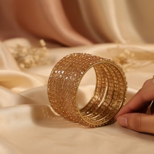 Image of SUNDRAM Raindrop Glass Bangles Set for Women & Girls, Transparent Crystal Kanch Ki Chudi for Wedding & Party, Set of 12