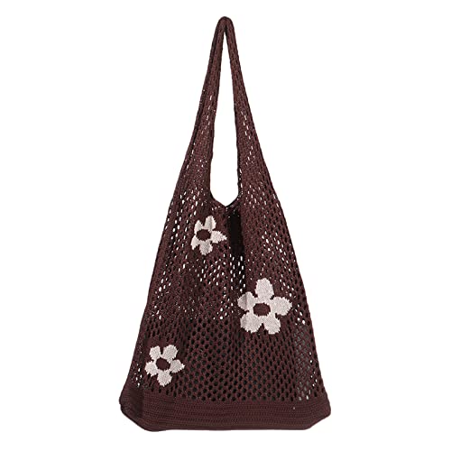 Image of Ovida Crochet Tote Bag Mesh Beach Bag Fairycore Hobo Bag Fairy Grunge Aesthetic Shoulder Bag Y2k Purse for Women Girls