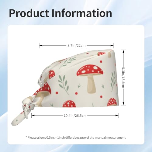Flat Mushrooms for Women Scrub Caps Adjustable Working Cap Sweatband Tie Back Bouffant Hat -4