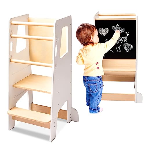 Lidi® Tour d'apprentissage/Tour d'Eveil en Bois, Tour d'observation Montessori réglable sur 3...