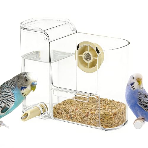 Comedero automático para pájaros | 250 ml 2 en 1 de gran capacidad - Accesorios para jaula de periquitos, para mascotas, pajarera, pinza, monje, cacatúas, pollo, al aire libre, interior, patio