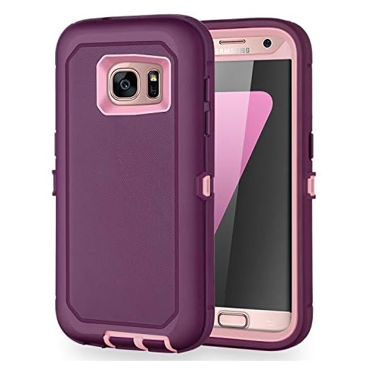 I-HONVA for Galaxy S7 Case Shockproof Dust/Drop Proof 3-Layer Full Body Protection [Without Screen Protector] Rugged Heavy Duty Durable Cover Case for Samsung Galaxy S7 G930, Purple/Pink