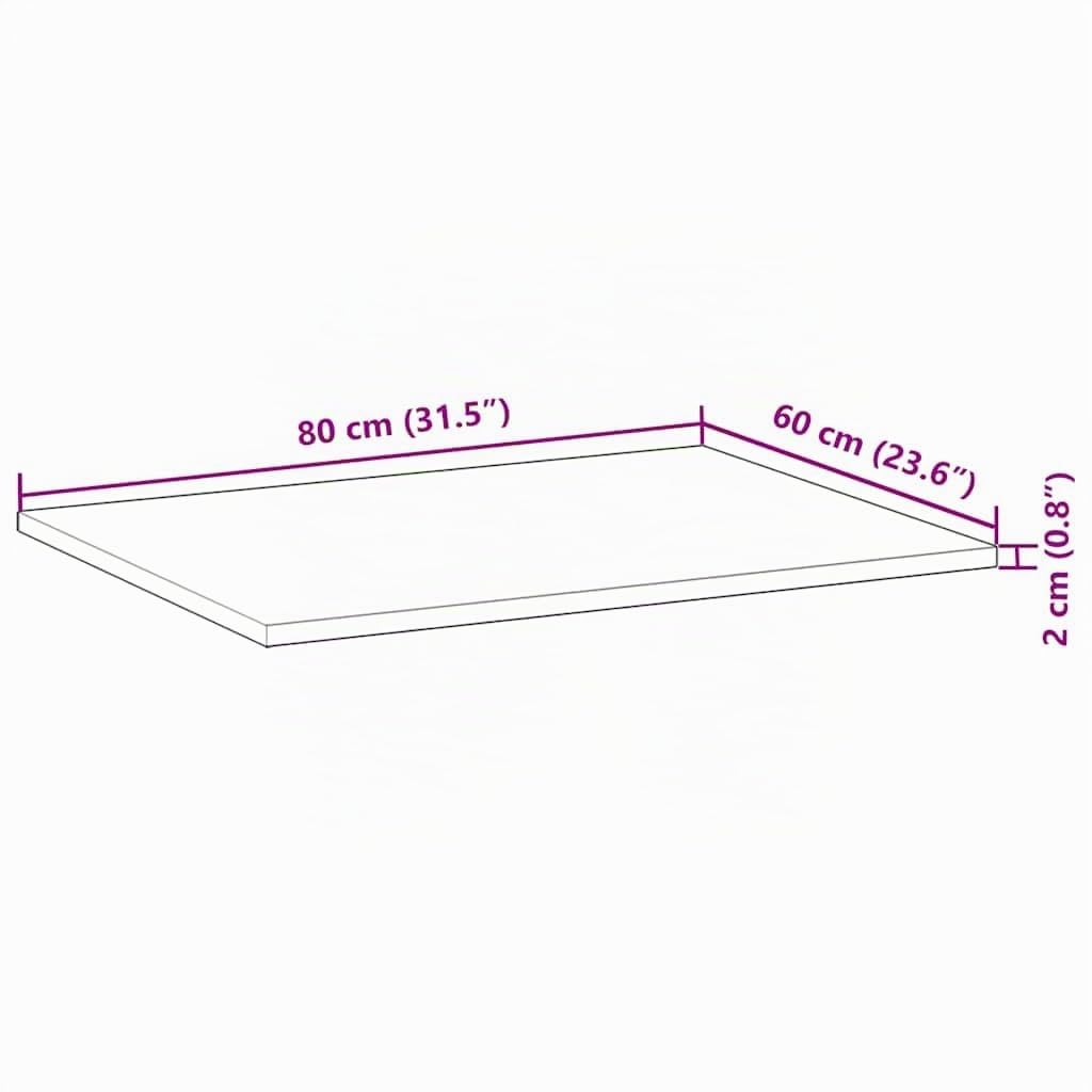 vidaXL Tablero Escritorio Madera Maciza Acacia sin Tratar 80x60x2 cm, encimera, encimera de baño, encimera de Garaje, encimera de Cocina