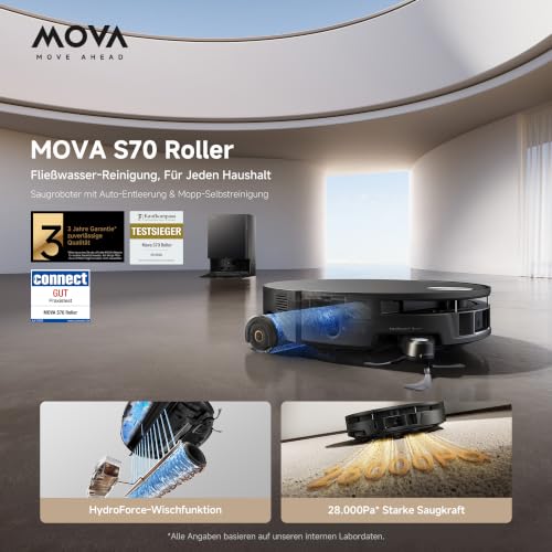 MOVA S70 Roller Saugroboter, 28.000Pa, 27cm-Roller Kantenreinigung Schwarz – Bild 2