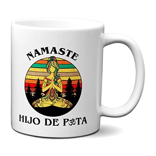 Planetacase - Taza Namaste Graciosa - Yoga Meditación Zen - Símbolo Om Buda - Desayuno Café - Cerámica Lavable Microondas - 330 mL
