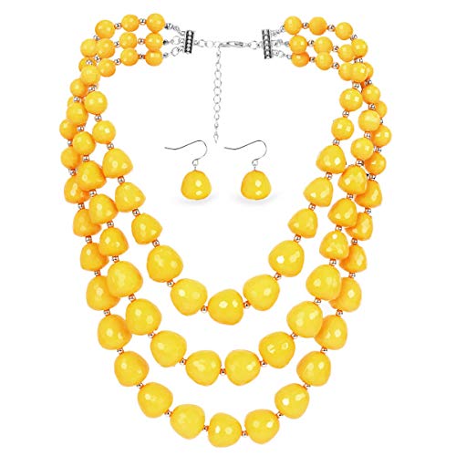 3 Layer Acrylic Yellow Bead Statement Multi Strand Big Necklace