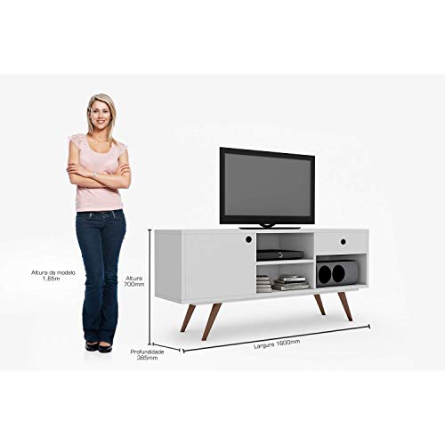 Rack para TV até 55 Polegadas 1 Porta 1 Gaveta Retrô Slim Siena Móveis Branco