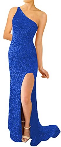 ISABUFEI Prom Dress Evening Dresses Long Formal Sequin One Shoulder Wedding Guest Dresses Slit