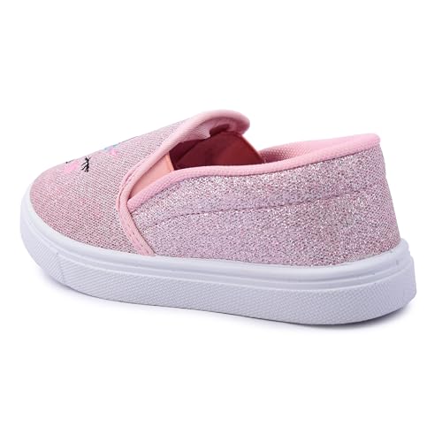 Image of Myau Girls' Glitter Embroidery Design Slip-On Shoes, Casual Sneakers for 3-8 Years