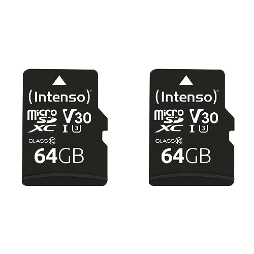 Intenso Professional microSDXC 64GB Class 10 UHS-I, U3, V30 Speicherkarte inkl. SD-Adapter (bis zu 100 MB/s), schwarz (Packung mit 2)