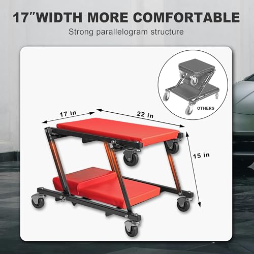 Image of Big RED 36 inch Rolling Foldable Automotive Creeper， Car Creeper, 2-in-1 Garage Shop Creeper for Auto Repair, 300 Lbs Capacity, Red，TAM6505RR Torin