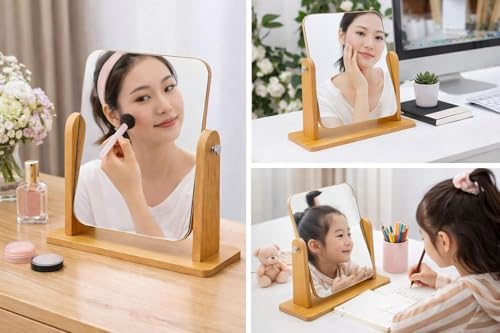 Image of Elegant Mirror with Stand for Vanity Table, Large Makeup Mirror with Adjustable Angle and Sturdy Base, Perfect for Dressing Room, Bedroom, or Bathroom Decor, Square