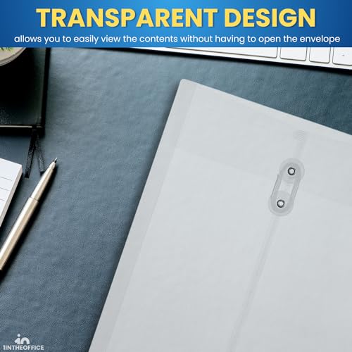 1InTheOffice Envelopes de poliéster com fecho de cordão, fecho de botão e cordão, tamanho carta, pac