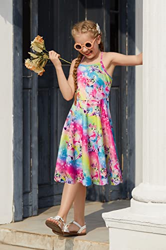 Raisevern Girls Sundress Cami Dress Summer Dresses A-Line Sling Spaghetti Strap Casual Twirly Swing Children Outfits Vacation Party Rainbow Unicorn Cat Size 8-9 Years Old #TOP5