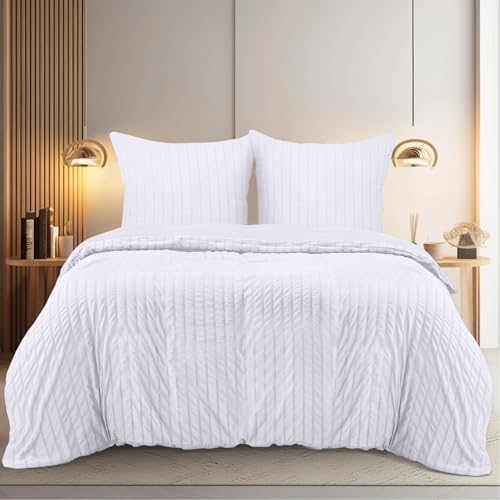 Utopia Bedding Seersucker Bettwäsche 200x200 Set - Mikrofaser Polyester Bettbezug 200x200 cm + 2 Kissenbezüge 80x80 cm - Weiß