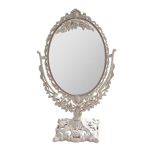 Garneck Miroir de table rotatif à 360° vintage portable miroir de maquillage double face debout vanité pour salle de bain chambre dressing