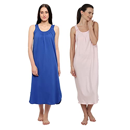Image of BLAZON Women's Cotton Hosiery Solid Maxi Nighty Slip (Pack of 2) Available Sizes: S, M, L, XL, 2XL, 3XL, 4XL, 5XL