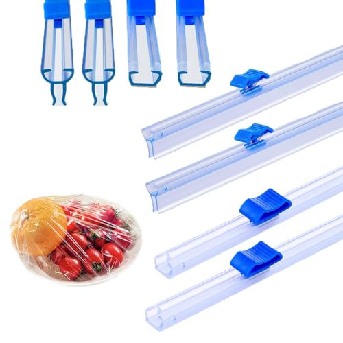 UtySty 4 Pack Plastic Wrap Cutter Blade Replacement 13 inch Reusable Plastic Food Wrap Slide Cutters Strip for Wrap Organizer Food Plastic Wrap Dispenser with Cutter Cling Film Dispenser Sticky Insert