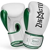 ZHENGTU ボクシンググローブ 【神龍誠推薦・AXGYM/PEACE PACE採用】 PUレザー 15個通気孔 精密な重量管理 ラテックス綿複合インナー 革新的な配色 安全性と快適性 多用途 8oz/10oz/12oz/14oz/16oz 発散 運動不足 子供 男女兼用 (緑白, 14oz)