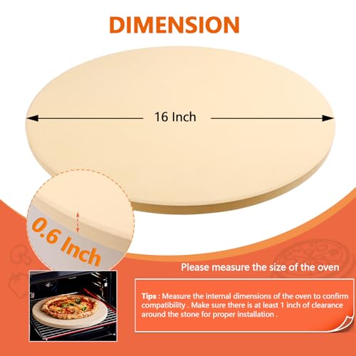 MAXTBEE 16 Inch Circle Pizza Stone for Oven and Grill,0.6\" Thick Round Heavy Duty Cordierite Bread Baking Stone for Crisp Pizza Cookies (With Scraper) - Thumbnail 2