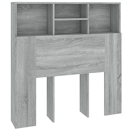 vidaXL Mueble Cabecero Armario de Cama con Almacenaje Pared Dormitorio Estantería Habitación Libros Decoraciones Gris Sonoma 100x19x103,5 cm