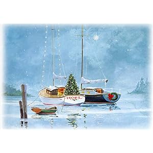 Red Farm Studios Designer Greetings Boxed Christmas Cards, Docked Decorated Boats on Water (Box of 18 Nautical/Coastal Holiday Cards with White Envelopes),Noel Boat,125-00892-000 Red Farm Studios Designer Greetings Boxed Christmas Cards Docked Decorated Boats on Water Box of 18 NauticalCoastal Holiday Cards with White EnvelopesNoel Boat125 00892 000