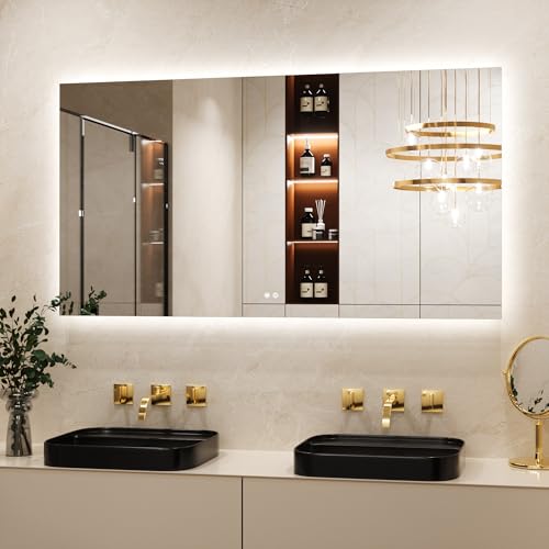 Keonjinn Badspiegel mit Beleuchtung Rechteckig 150x80cm, Badezimmerspiegel...