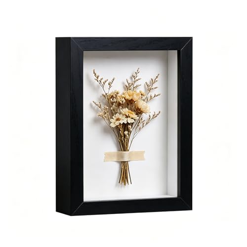 5x7 Shadow Box - Black Wooden Deep Picture Frame with Shatter-Resistant Panel for Wall Decor | 3D Display Case for Military Medals Flowers Photos and Crafts | Easy to Open & Ready to Hang Gift Idea