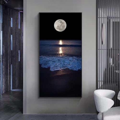 Photos murales 30x60 cm sans cadre KEBIA paysage marin lune et nuit etoilee