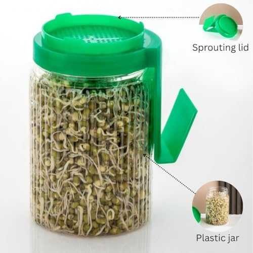 Image of Sprouts Maker Jar 720ml Sprouter with Stand - BPA-Free Sprouting Jar with 300-Hole Mesh Lid for Easy Drainage & Airflow, Reusable Seeds & Beans Sprouts Container for Home Kitchen (Green)