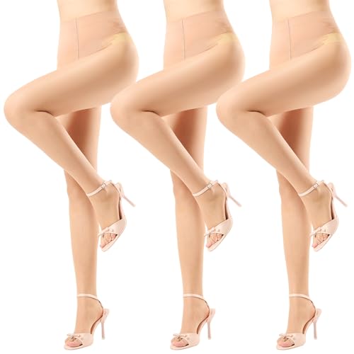3 Pairs Toeless Pantyhose for Women 20D Sheer Tights Open Toe Stockings with Control Top