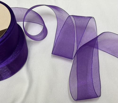 Image of Bells&Whistles Sheer Organza Ribbon | Pack of 2 | Length: 50 Yards Width: 1 inch | Christmas, Festive Decoration. (Dark Purple)