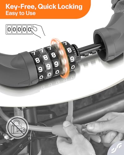 Image of Sportneer Bike Lock: 5 Digit Combination High Security Anti Theft Bike Chain Lock - 3.6ft Heavy Duty Keyless Bicycle Lock for Bike, Motorcycle, Scooter, Door & Gate - 6mm Thick, Easy to Use, Grey