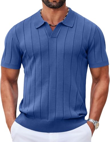 Image of COOFANDY Mens Polo Shirts Short Sleeve V Neck Knit Shirts for Men Casual Old Money Clothes Mens Golf Shirt
