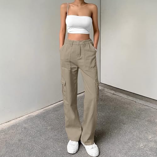 Image of Lepunuo Cargo Pants for Women High Waisted Casual Pants Baggy Stretchy Wide Leg Y2K Streetwear with 6 Pockets