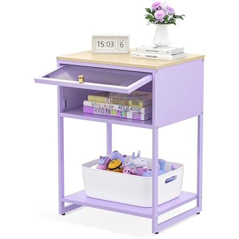 SYKIARIOL Purple Night Stand with Drawer Cover