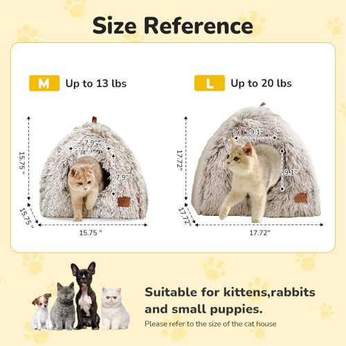 CATISM Katzenhöhle Katzenbett Katzenhaus Kuschelhöhle 45x45cm, 2 in 1 Faltbar Waschbar Bequemer Katzenschlafplatz für Katzen Kätzchen Welpen mit Abnehmbarem Katzenkopfkissen (Kaffee Braun)