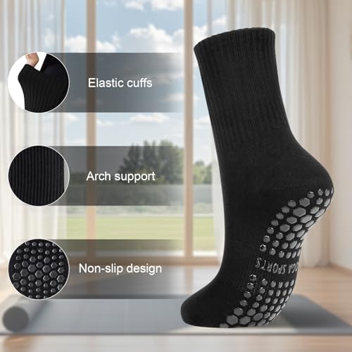 Image of 3 Pairs Pilates Socks with Grips for Women Non Slip Grip Socks for Yoga Barre Hospital Workout