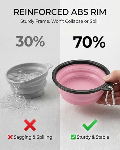 Image of Collapsible Dog Bowls for Travel, 2-Pack Dog Portable Water Bowl for Dogs Cats Pet Foldable Feeding Watering Dish for Traveling Camping with Carabiners, BPA Free (Purple&Pink, Large)