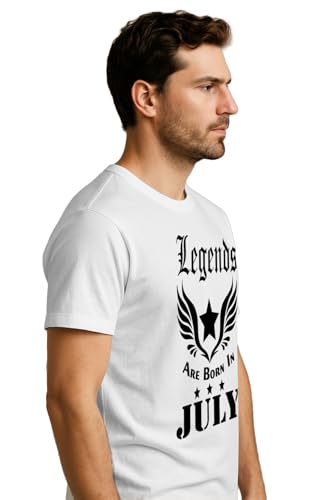 Image of RHYMAX Men Cotton Printed T-Shirt Legends are Born in July Birthday Graphic Tee Regular Fit