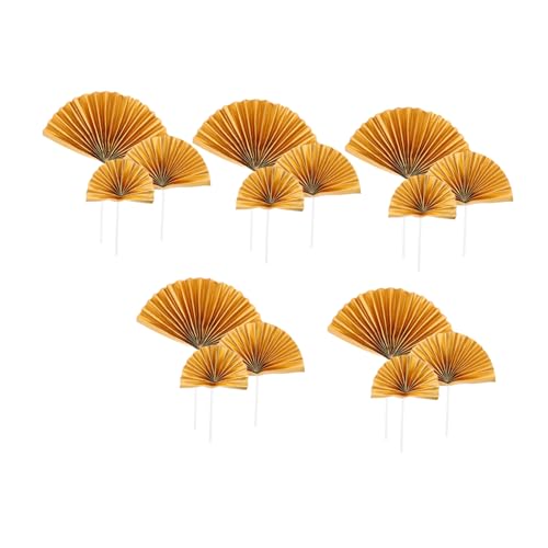 Mipcase 15 Piezas Decoración De Ventiladores Dorados Admiradores Mini Comestible Topper De Pastel De Oro Fiesta Tropical Toppers Decoraciones De Pastel De Oro Golden Papel