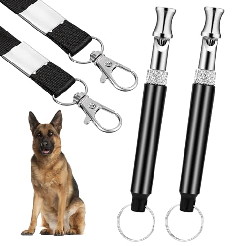 Exircy 2 Pack Dog Whistle to Stop Barking Neighbors Dog, Dogs Whistle Training Whistles with Lanyard Adjustable Ultrasonic Silent Dogs Recall Whistles Effective Recall & Long Range (Black)