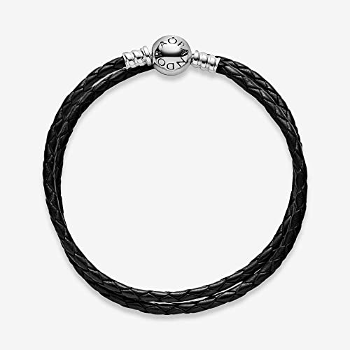 PANDORA Jewelry Black Leather Charm Sterling Silver Bracelet4
