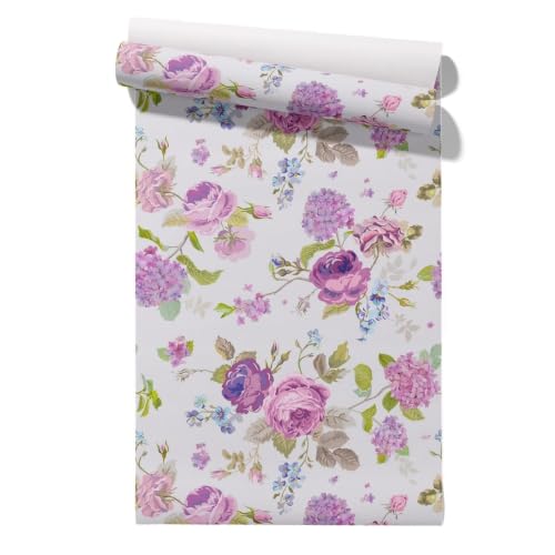 CEVAN Papel Autoadhesivo Estampado Pintado 3D Hojas de Flores Fashionable, Elegant And Natural Moderno, Elegante Y Natural. Púrpura Lámina Vinilo Autoadhesiva Para Muebles Cocina 45x300cm