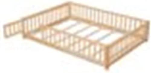 Miniatura 41 de i-POOK Cama Montessori de tamaño individual para niños, marco de cama Montessori con barandillas en forma de valla y puerta, marco de cama de