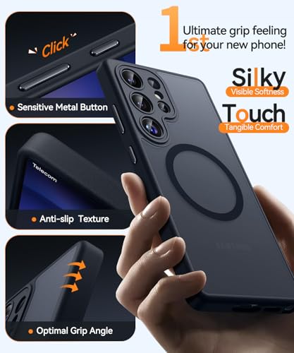 Image of CANSHN Designed for Samsung Galaxy S23 Ultra Case [Full Camera Protection] [Compatible with MagSafe] Translucent Matte Shockproof Protective Phone Cover 6.8 Inch - Black