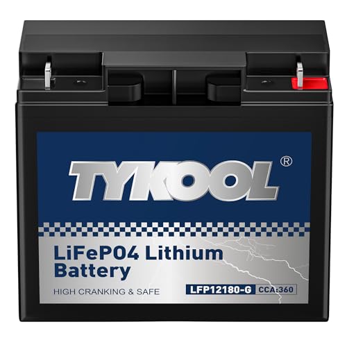 TYKOOL 12180-G LiFePO4 Powersports Battery 360CCA 8Ah Built in BMS Compatible with generator starting battery ups power